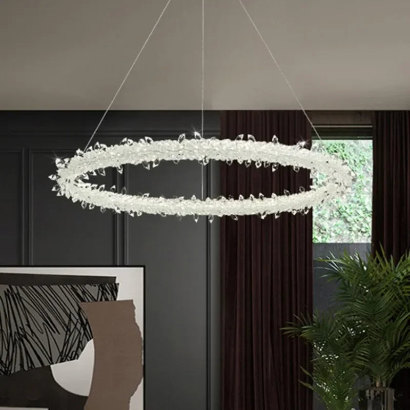 French Light Luxury Lamps Modern Minimalist Living Room Diningroom Bedroom Lighting Internet Celebrity Ring  Crystal Pendant