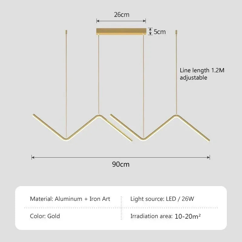 Modern LED Pendant Light Nordic Gold Hanging Chandelier For Tubular Restaurant Kitchen Office Coffee  Indoor Decorative Lamps