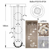 Floral Crystal String Chandelier Tall LED Pendant Light Indoor Decor Lighting For High Ceiling Stairs Lobby Hotel