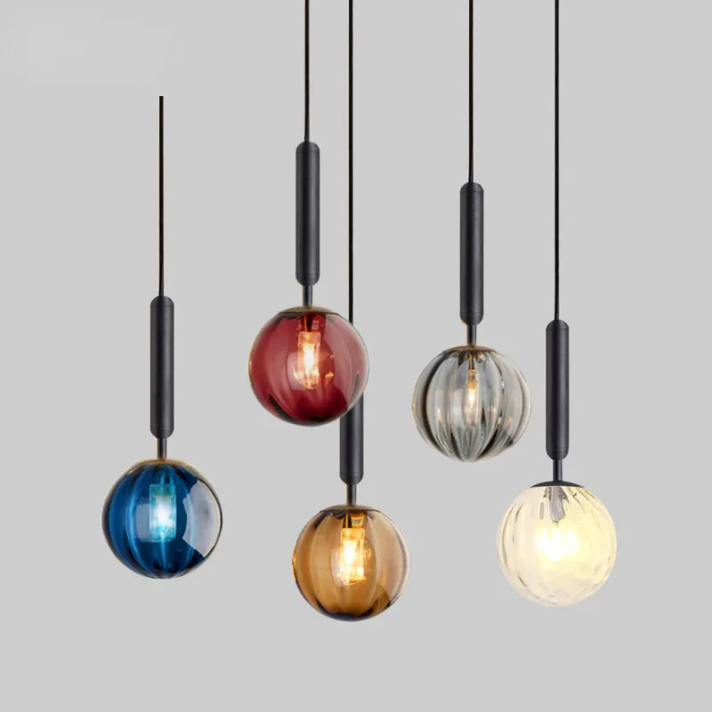 Nordic Colored Glass Pendant Lights Modern Simple Glass Art Hanging Lamp Restaurant Bar Sus pendent Bedroom Bedside Lamp Fixture