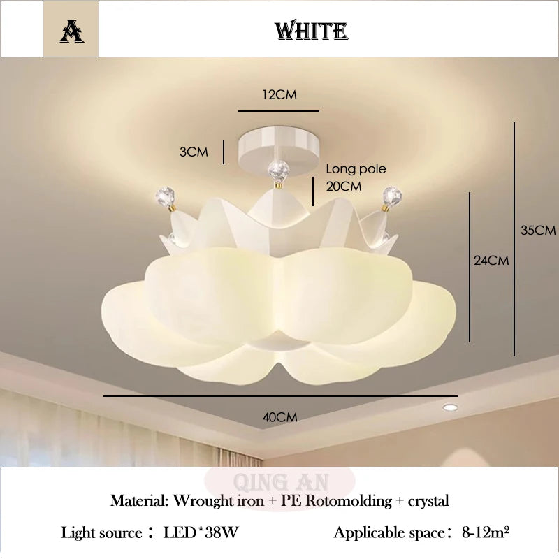 White pink Crown Petal Ceiling Lights LED Children's Room Light Warm Romantic Nursery Princess Room Girl Bedroom Ceiling Lamps