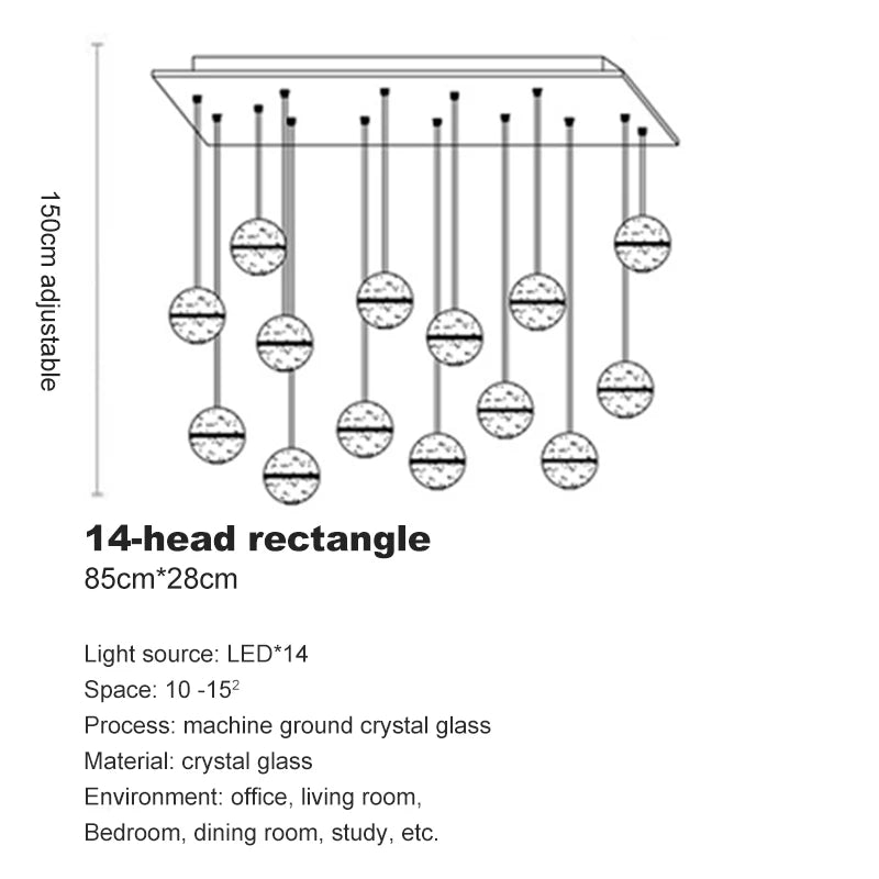 LED Villa Staircase Pendant Lights Long Cable Hanging crystal glass ball droplight for Restaurant Bar Indoor Decorative