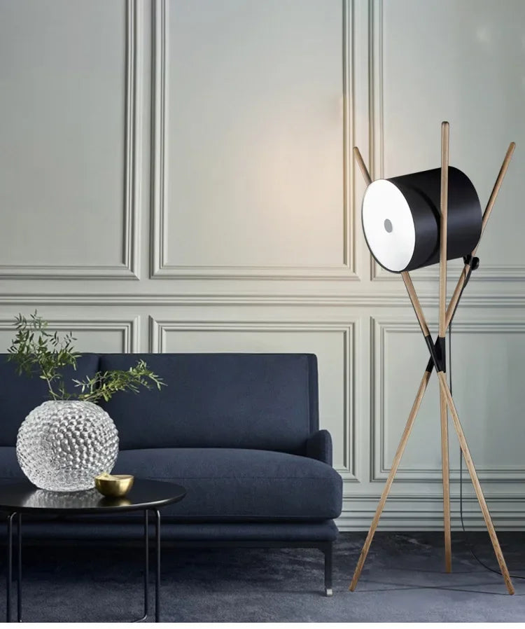 Modern Walnut Triangular Floor Lamp Drum Vertical Solid Wood Study Bedroom Bedside Table Living Room Home LED High-end Deco