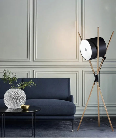 Modern Walnut Triangular Floor Lamp Drum Vertical Solid Wood Study Bedroom Bedside Table Living Room Home LED High-end Deco