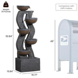 52.8" 6-Tier Outdoor Water Fountain with LED Lights, Large Cascading Resin Waterfall for Garden Patio Yard Deck, Custom