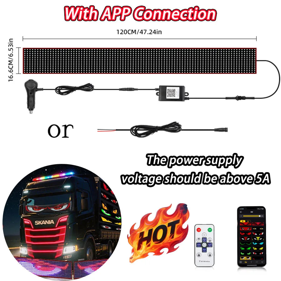 LED Truck Pixel Panel - Custom "Devil Eye" Scrolling Text Windshield Display