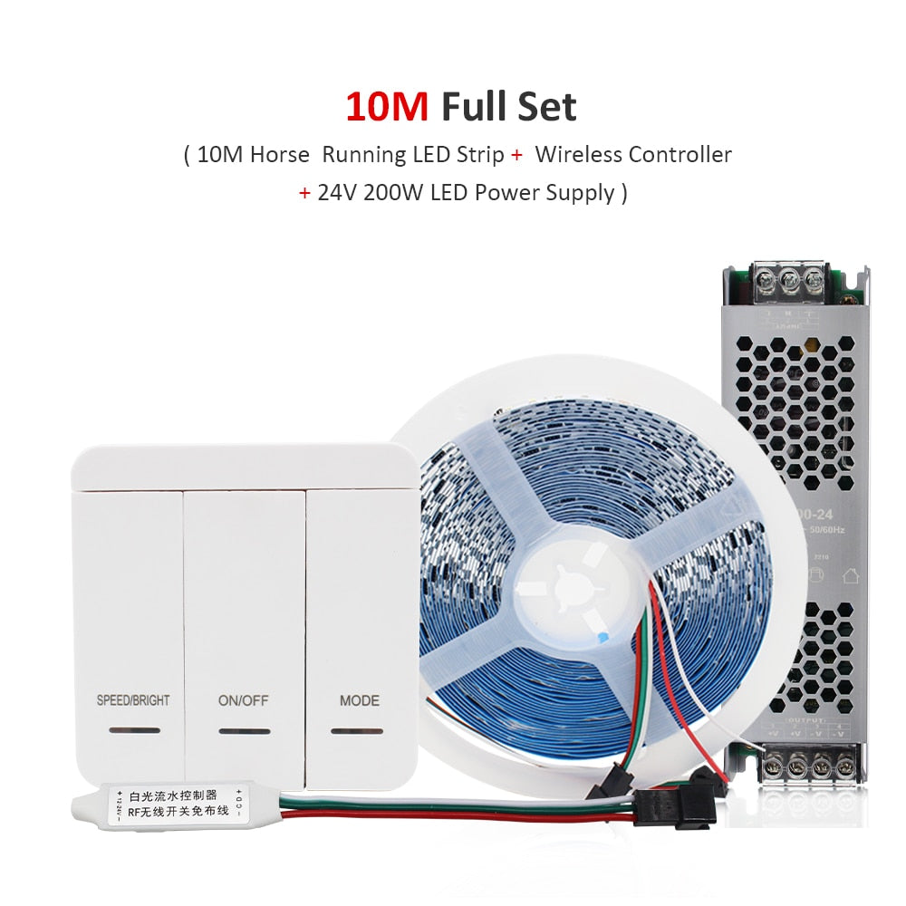 DC24V 10M WS2811 Horse Race LED Strip 2835 120Led/m Running Water Flowing Light with Wireless Controller Cool Natural Warm White