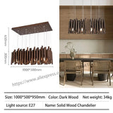 Retro Wooden Hanging Chandelier Light Dining Table Solid Wood Led Pendant Lamp Living Room Kitchen Chandelier Lighting Fixture