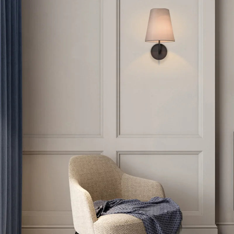 All Copper Wall Lamp LED Light Luxury Living Room Study Aisle Entrance Bedroom Mirror Fabric Wall Lamp Wall Decor