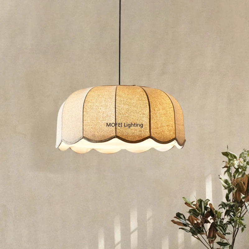 Japanese Fabric Pendant Light Nordic Wavy Lampshade Bedroom Restaurant Ceiling Chandelier Home Decor Hanging Lighting Fixtures