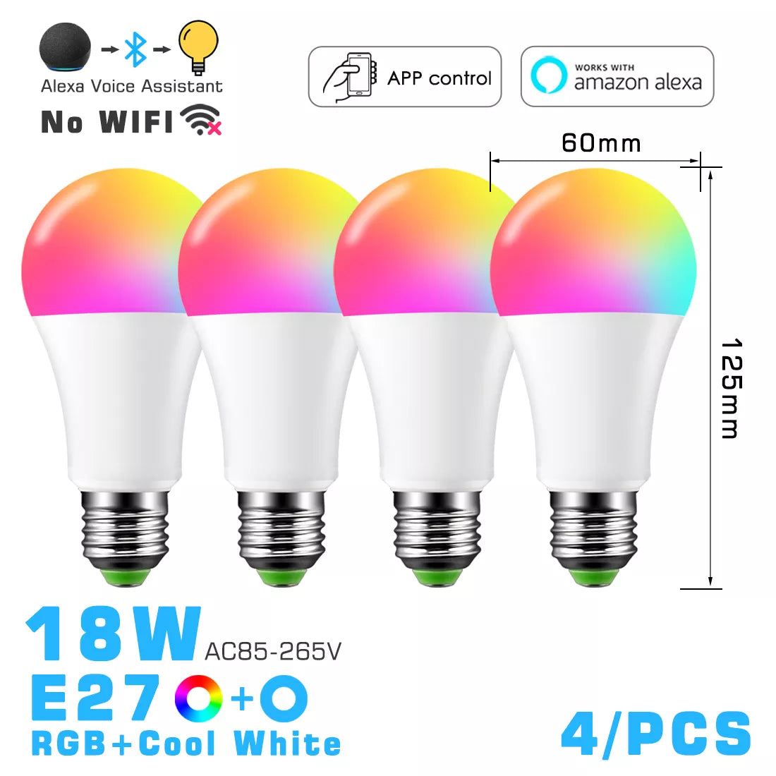LED Smart Light Bulb, Color Changing Alexa Light, RGB Smart Lamp That Work With Alexa, E27 B22 Base,16 Million Colors, Dimmable