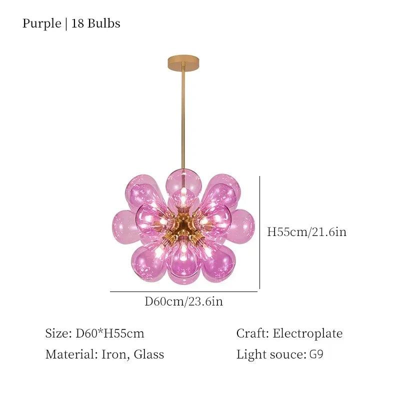 Modern Blue Glass Bubble Ball Chandelier Light - Decorative Ceiling Pendant Lighting Fixture for Living Room, Bedroom & Dining Room