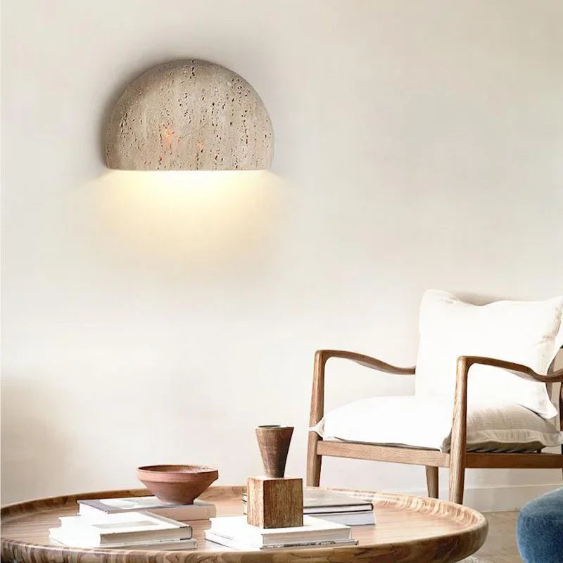 Wabi-sabi Natural Stone Wall Lamp - Retro Modern Sconce for Living Room & Porch