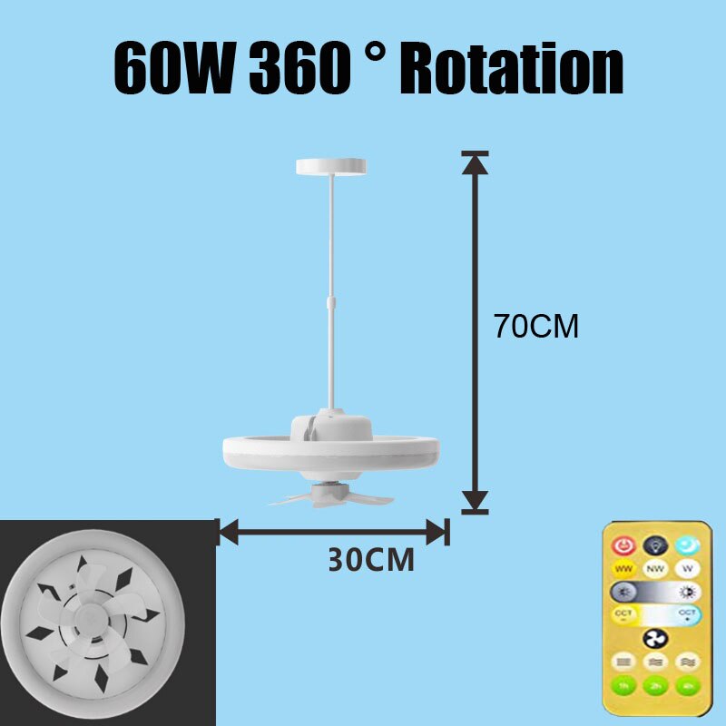 60W Ceiling Fan E27 With Led Light And Remote Control 360 ° Rotation Cooling Electric fan Lamp Chandelier For Room Home Decor