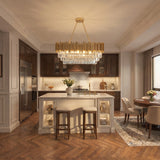 Modern Luxury Crystal Chandelier, Gold Crystal Chandelier, 3-Layer Raindrop Chandelier, Lighting Fixtures, Dining Room, Table, F