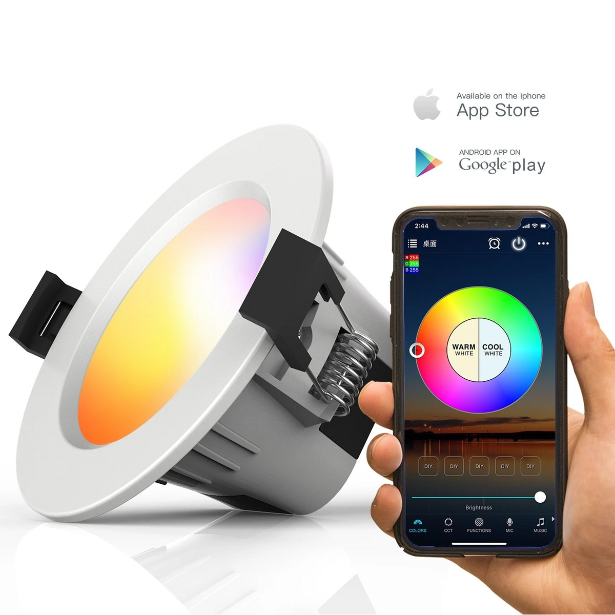 LED Downlight Recessed Spotlight RGB Dimmable 5W Down Light Voice Control Work With Wi-Fi Smart, Alexa Google Home