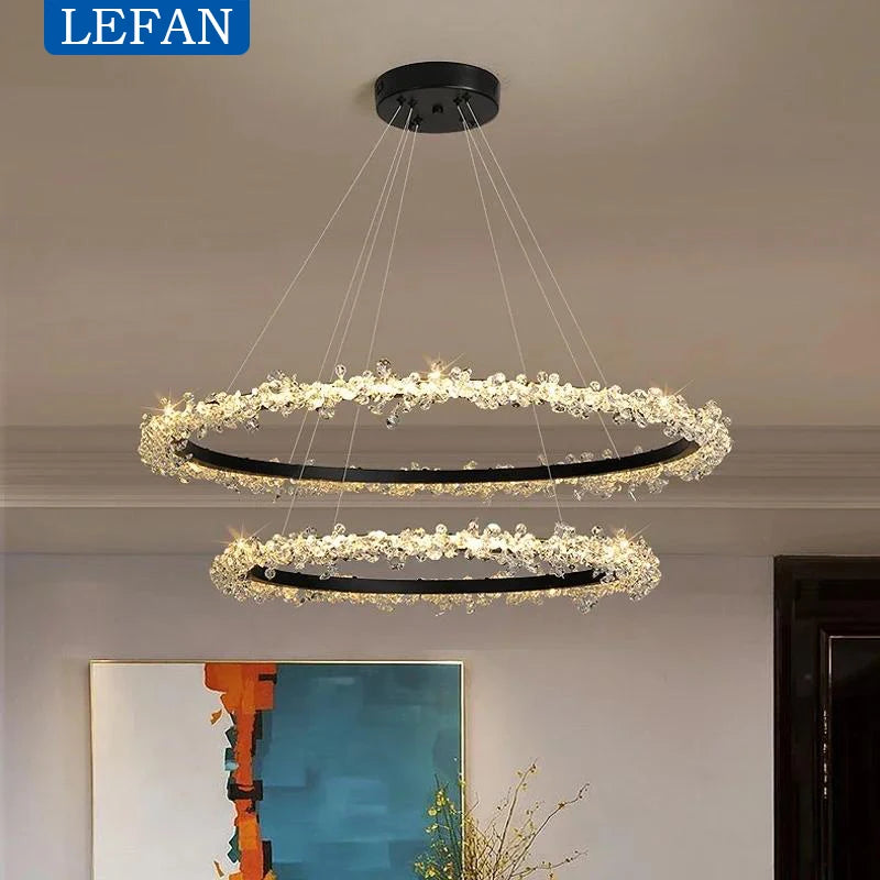 Modern Luxury Crystal LED Chandelier - Minimalist Pendant Light for Living Room