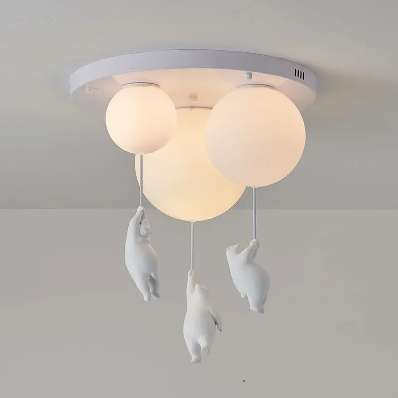 Round Modern Minimalist Bear-Shaped LED Resin Ceiling Light for Children's Rooms Boys' Girls' Bedrooms Indoor Home Decor Ambient