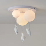 Round Modern Minimalist Bear-Shaped LED Resin Ceiling Light for Children's Rooms Boys' Girls' Bedrooms Indoor Home Decor Ambient