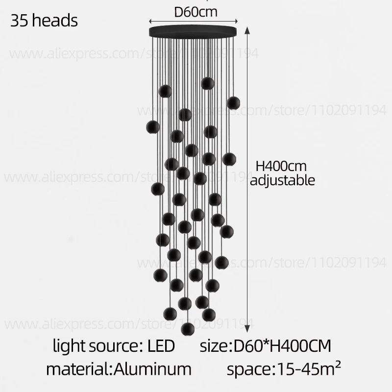 Orb Chandelier Interior Lighting Decorative Lamps Black Circular Penthouse Designer Living Room Pendant Stairwell Chandelier