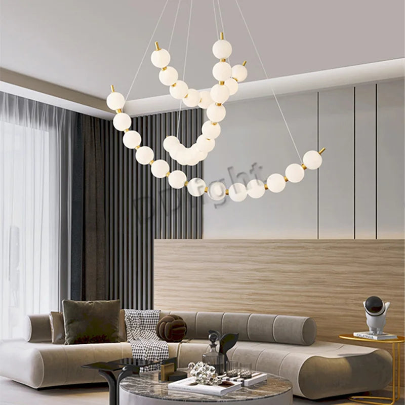 2025 Modern Magic Bean LED Ceiling Chandeliers All Copper White Ball Lustres Hanging Lights Home Decor Suspension Light Fixtures