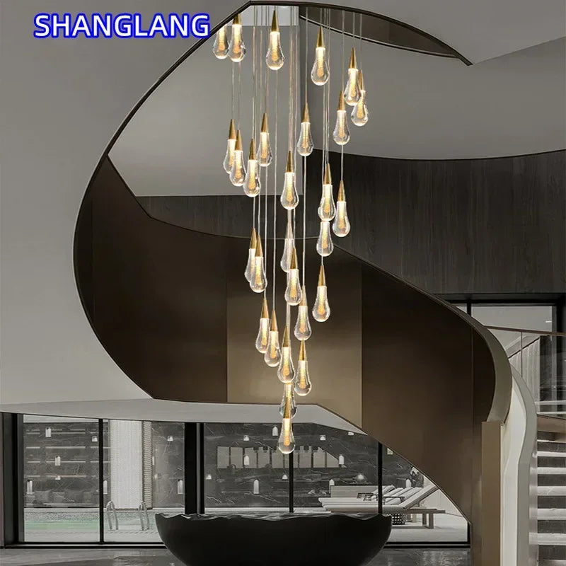 2025 New Modern LED Crystal Pendant Light Lustre Restaurant Bar Composite Staircase Light Living Room Home Decoration Lighting