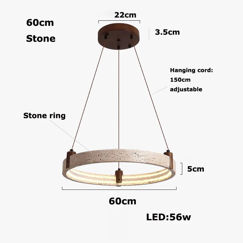 Wabi Sabi Japanese Yellow Travertine Pendant Light, Natural Cave Stone Solid Wood Chandeliers for Livingroom Kitchen Island Deco