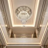 Luxury Long Tassel Crystal Flush Mount Chandelier LED Ceiling Light For Villa Duplex Staircase High Ceiling Living Room Foyer