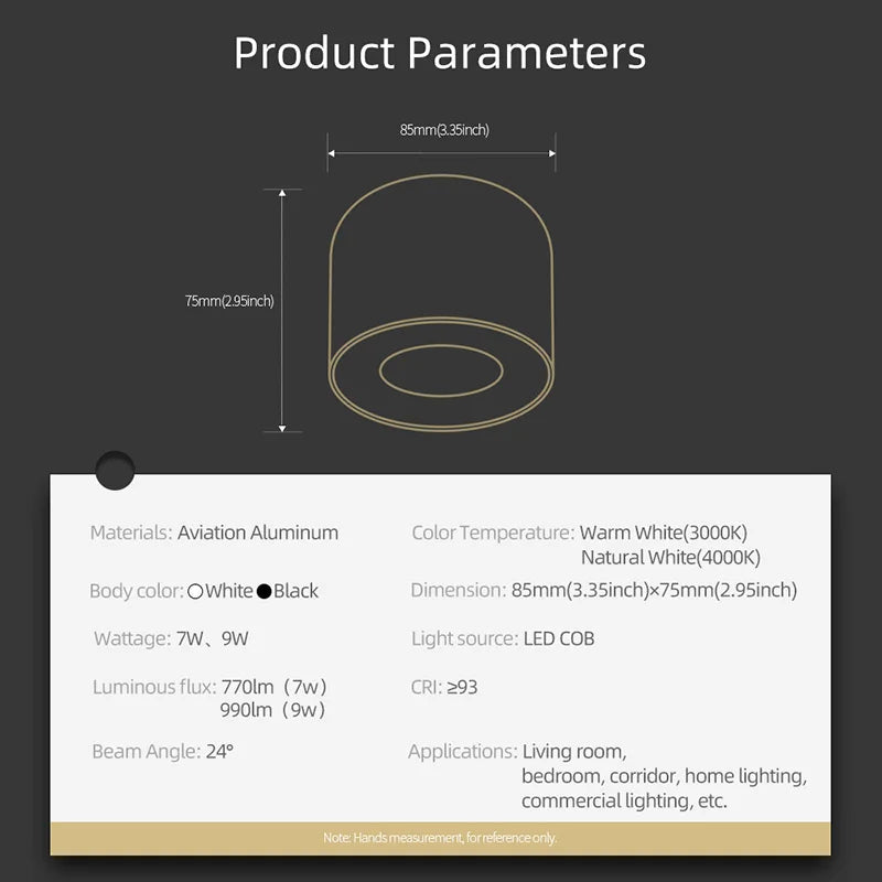 Aisilan Surface Mounted LED Downlight Ceiling Light CREE 7W 9W CRI97 Matte Aluminum COB Spot Light For Living Room Kitchen