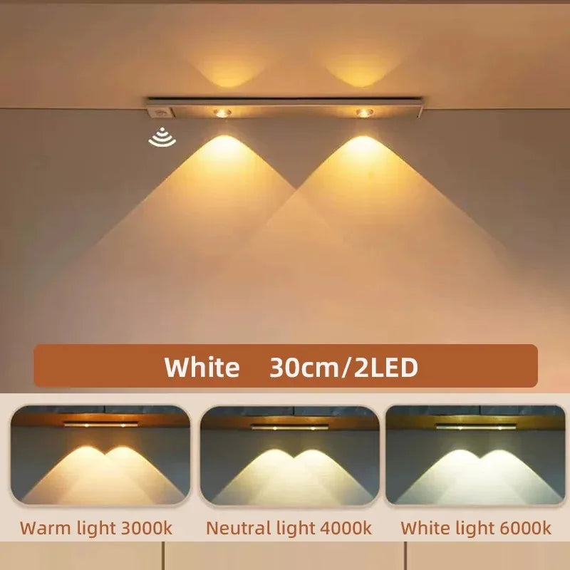 Ultra-Thin Motion Sensor LED Under Cabinet Light (Wireless & Rechargeable) - 3-Color Dimmable Lighting for Kitchen, Wardrobe & Bedroom