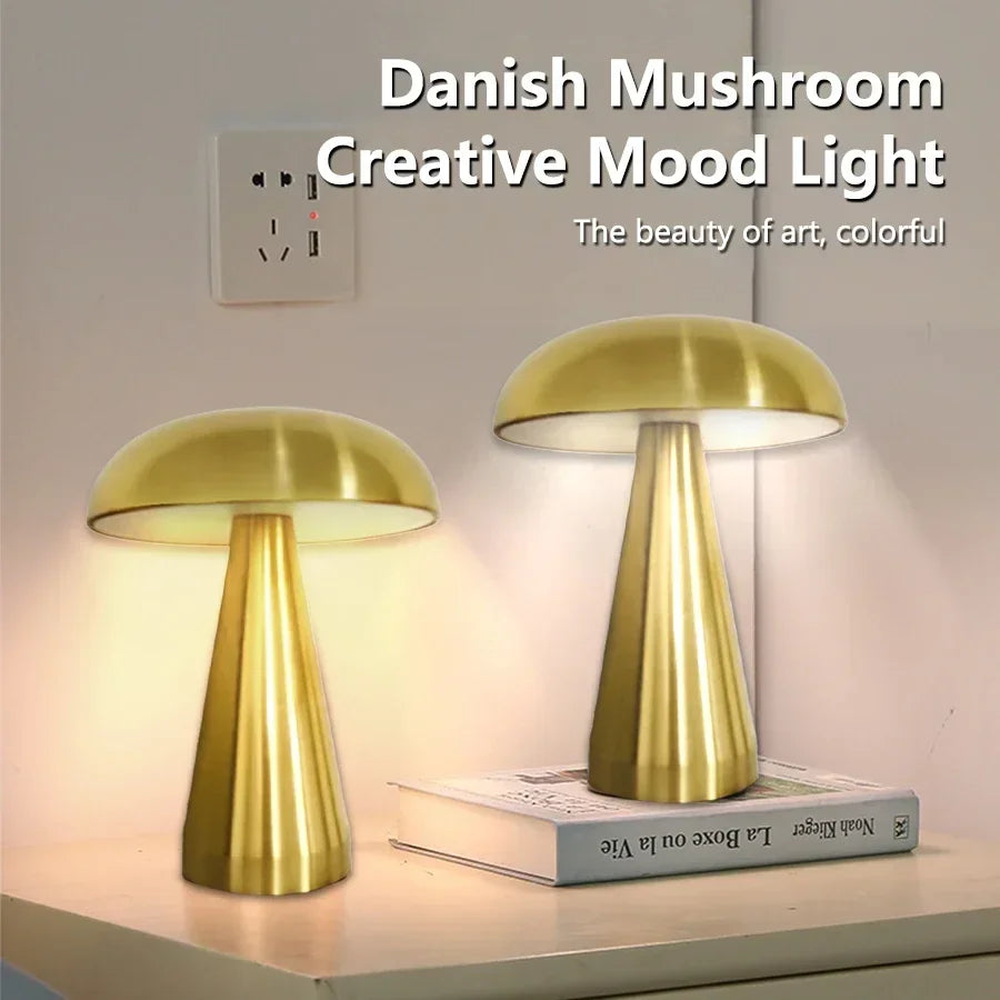 Retro Mushroom LED Night Light Touch Sensor Rechargeable Desk Lamp for Bedroom Restaurant Bar Decor Reading Lighting