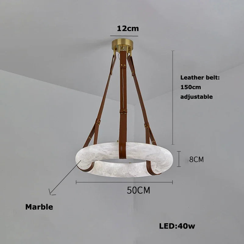 2026 Circular Marble Leather LED Hanging Lamp Modern Bedroom Living Room Main Light Fixture Nordic Faux Marble Pendant Light