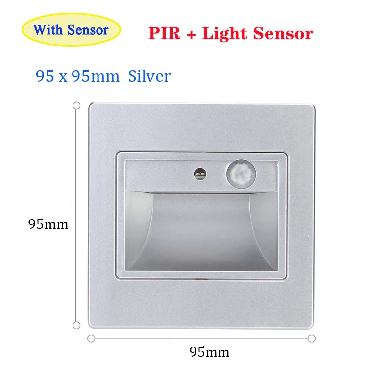 Night Foyer Intelligent Lamp PIR Motion Detector Sensor COB LED Stair Light Recessed Step Ladder Kitchen Foyer Wall Footlight