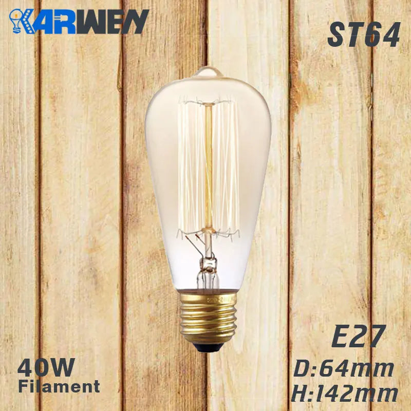 Edison Bulb E27 Incandescent Retro Lamp 40W 220V ST64 A19 T45 T10 G80 G95 Antique Vintage Bulb Edison Lamp filament Light bulb