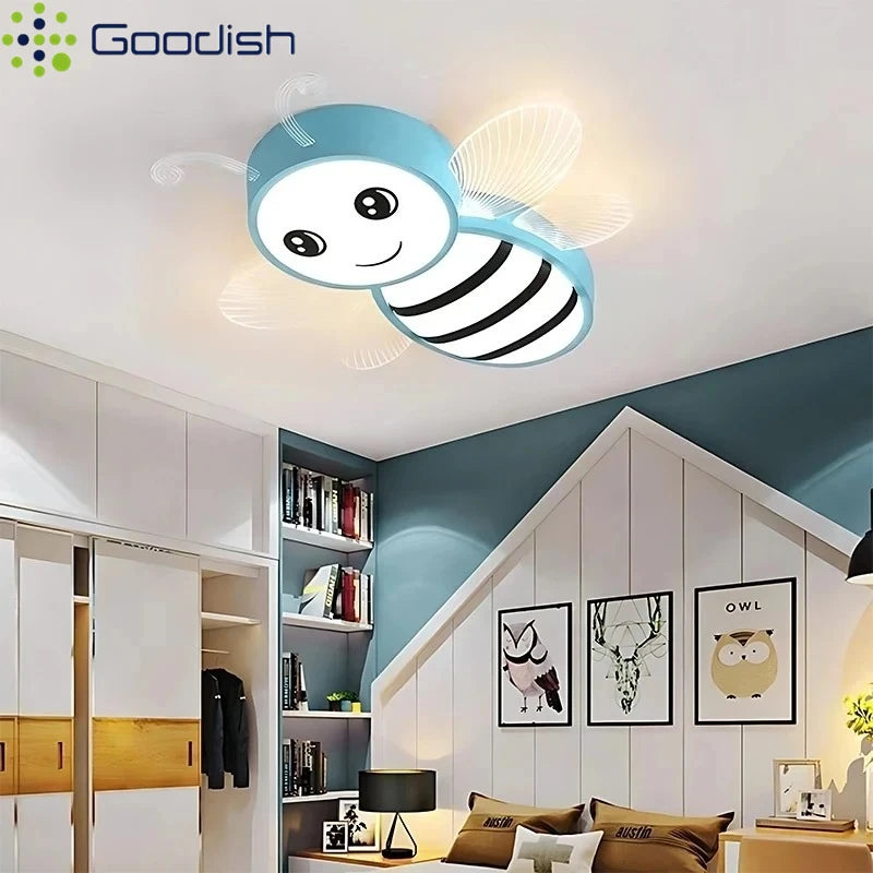 Modern Novelty Simplicity Cute Cartoon Bees LED Ceiling Lights Circlar Design Lamp for Chidren's Room Home Decoration Chandelier