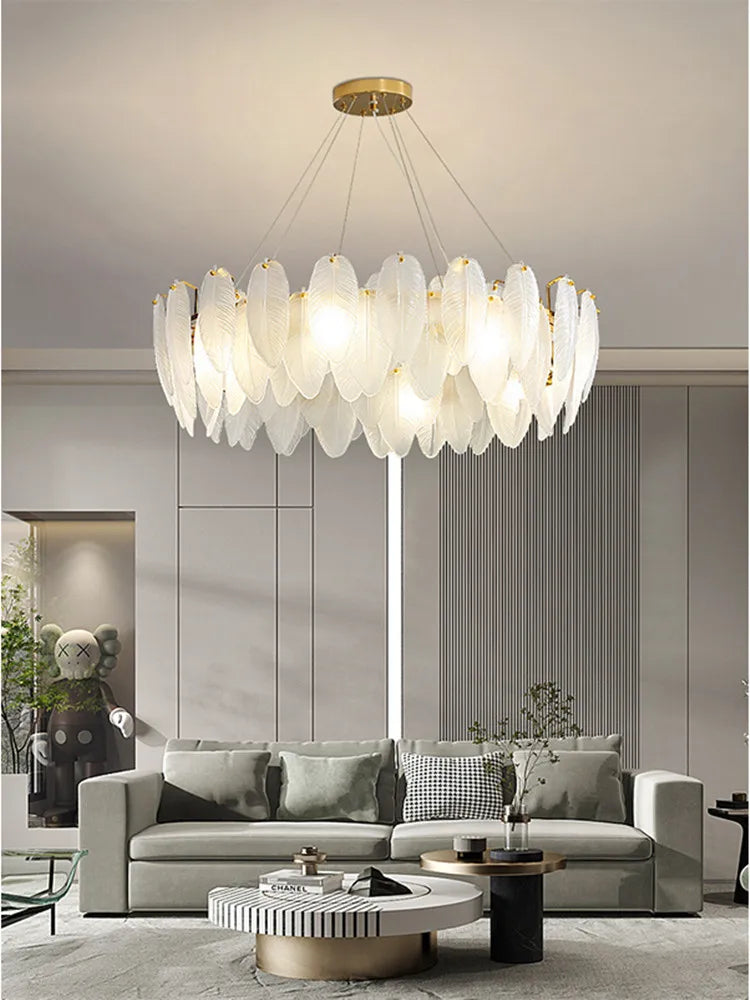Modern Ceiling Chandelier 2025 New Lighting for Living Dining Room Luxury Art Decor Glass Feather Chandelier Hanging Lamp Lustre