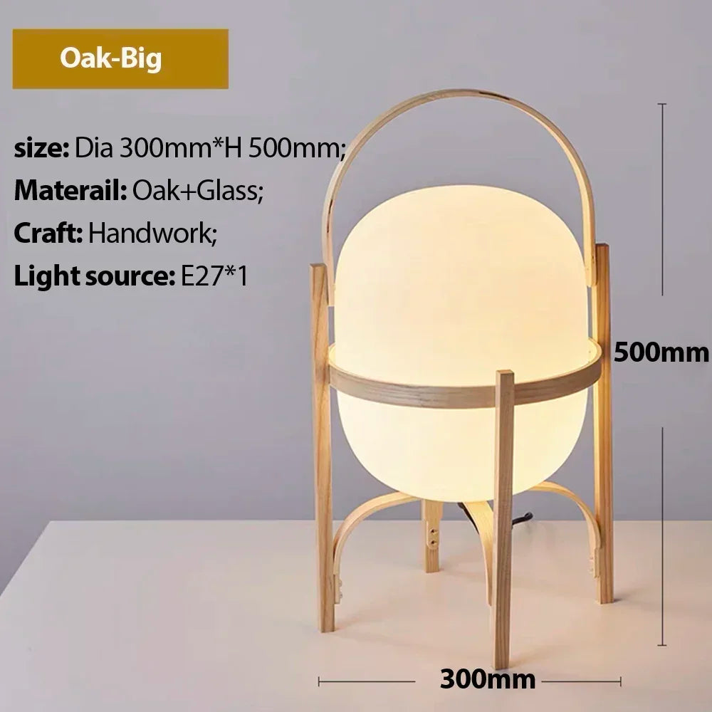 Nordic minimalist wooden LED floor lamp creative Japanese style glass lampshade bedside lamp reading home decoration table lamp