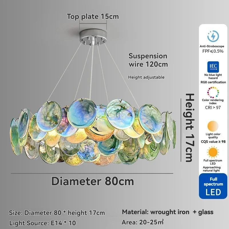 Colorful Italian Murano Glass Ceiling Chandelier - Luxury Handblown Pendant Light Fixture for Living Room, Bedroom & Hotel Lobby Decor