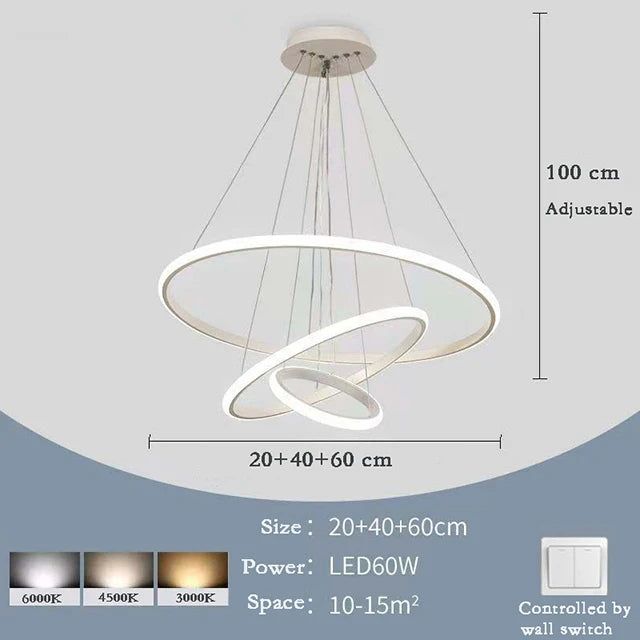 Nordic 3-Ring LED Chandelier - Modern Minimalist Pendant Lamp for Living Room