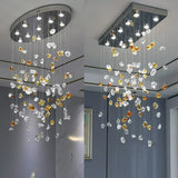 Luxury LED Crystal Pendant Lamp Restaurant Living Room Villa Bedroom Irregular Stone Chandelier Indoor Art Decor with Spotlight
