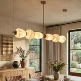 Modern Natural Alabaster Linear LED Chandelier - Brass & Marble Hanging Pendant Lamp for Dining Table, Kitchen Island & Living Room