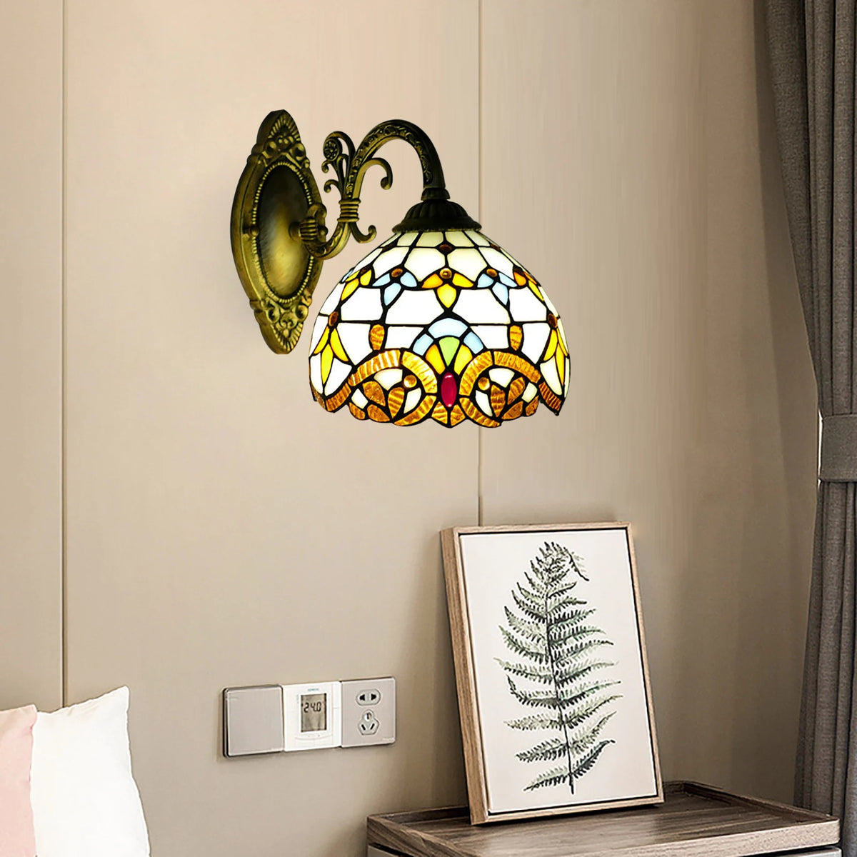 Style Beige Dome Glass Wall Lamp, Victorian Style, For Bedroom, Living Room, Dining Room, Balcony, Loft