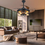 Round LED Ceiling Fan Light Vintage Chandelier Pedant Lamp W/ Remote for Living Dining Room Bedroom