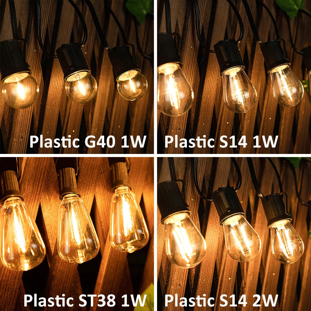 Plastics Connectable LED String Light Shatterproof E12 G40 ST38 IP44 Waterproof Garland Garden Fairy lights Wedding Decoration
