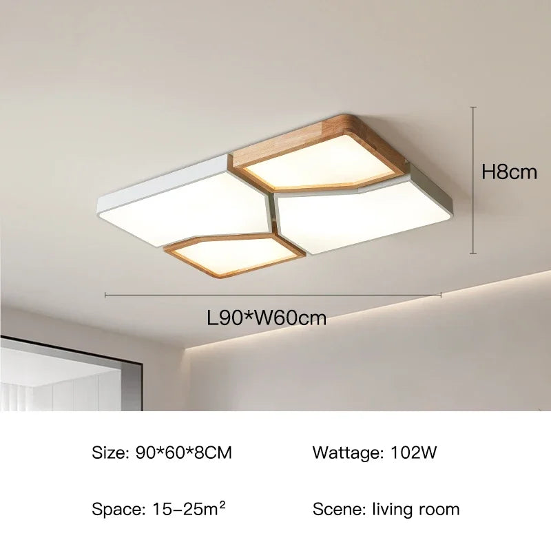 2026 Modern Nordic Style LED Chandelier Living Room Bedroom Kitchen Children Room Study Lamp Wood Geometric Design Ceiling Li