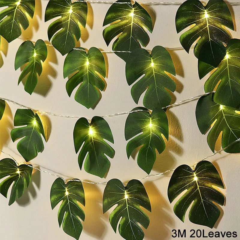 Artificial Turtle Leaves LED String Lights for Birthday Hawaiian Luau Party Jungle Beach Theme Wedding Decorations Home Garden
