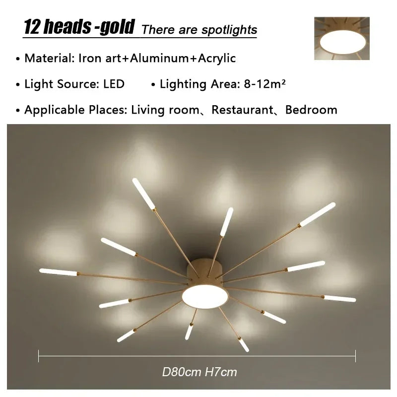 Modern Firework Led Chandeliers Lighting Lamp Home Decor Living Room Ceiling Lights Luminaria Bedroom Black Gold Spiral Lamparas