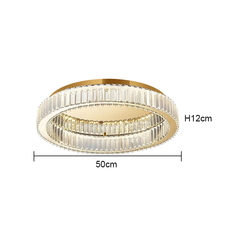 Modern Crystal Circle Chandelier - Minimalist LED Ring Light for Living Room