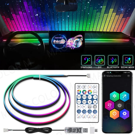  ambiance with the Vegeting Universal Car Ambient Lights LED Interior RGB Symphony Lamp. Control it with a remote or the app.