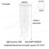 Nordic Minimalist Crystal Raindrop Pendant Light LED Staircase Chandelier For High Ceiling Villa Duplex Home Decor Living Room